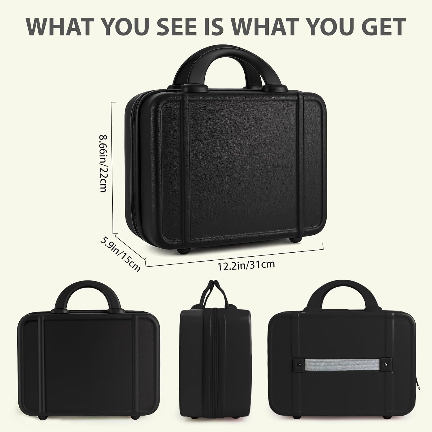 JZRSuitcase 14 Inch Makeup Train Case ABS Toiletry Bag for Women Portable Travel Hard Shell Carry-On Mini Cosmetic Organizer with Elastic Bands