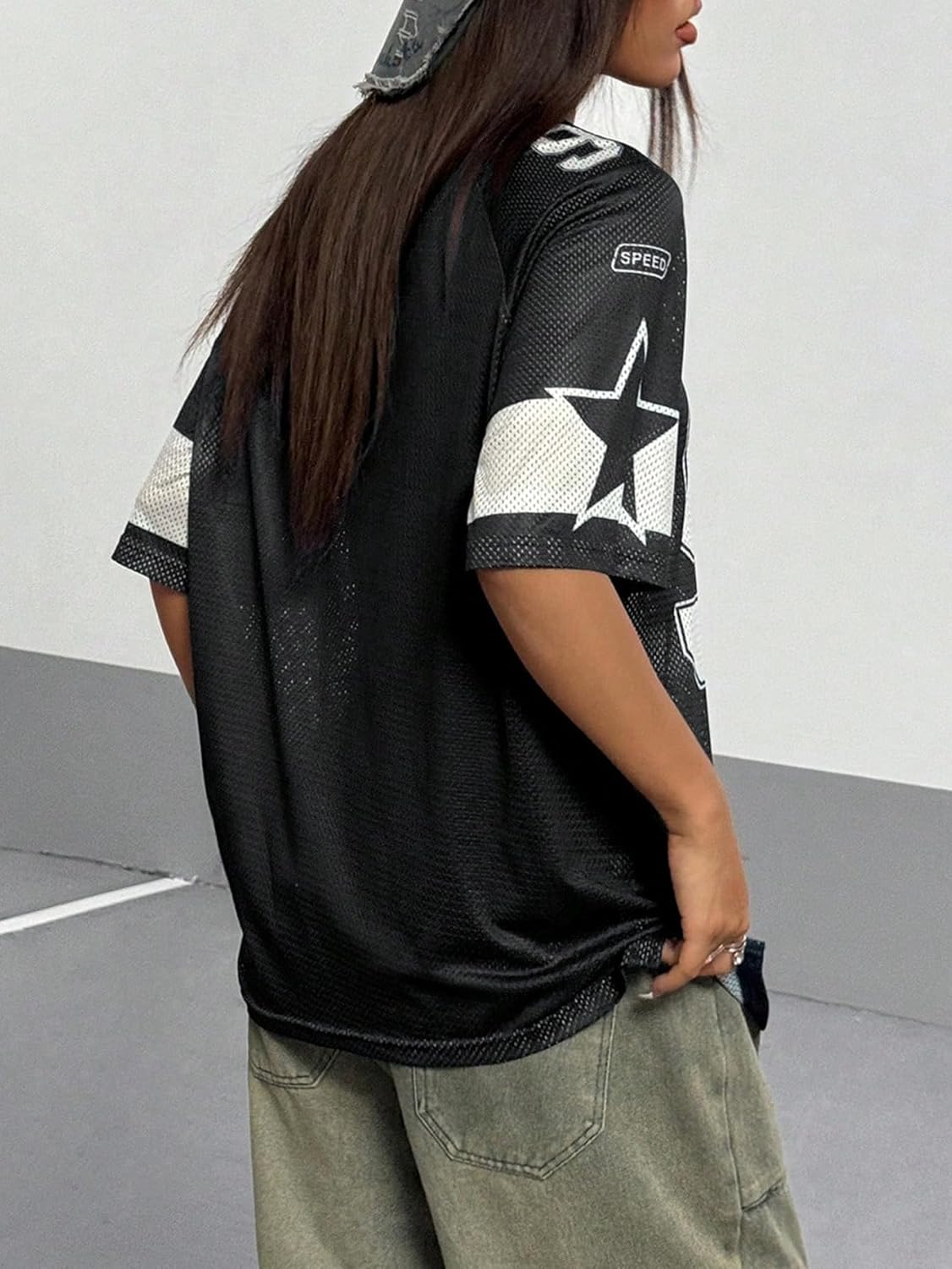 SHENHE Women's Graphic Football Jersey Top V Neck Short Sleeve Loose T Shirt Streetwear - Image 2