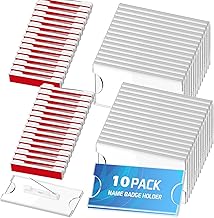 Shuban 10Pcs Name Badges with Pins for School Work Name Badge Holder for Clothes Clear Acrylic Sign Display Holder DIY Blank Id Holders Printable Name Label for Work Business Classroom