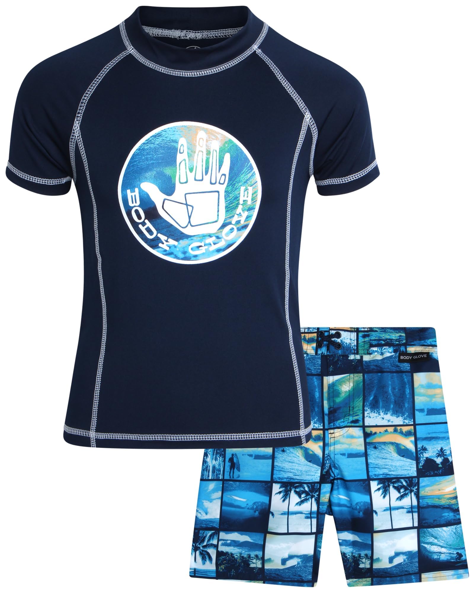 Body Glove Boys 2 Piece Swim Set Rash Guard &amp; Swim Trunks (Sizes 4-12)