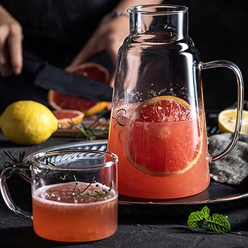 Miniatura 6 de Juego de jarras de agua de noche con vaso de vidrio y asa jarra de agua de tetera de vidrio para enjuague bucal jarra de agua de escritorio uso en