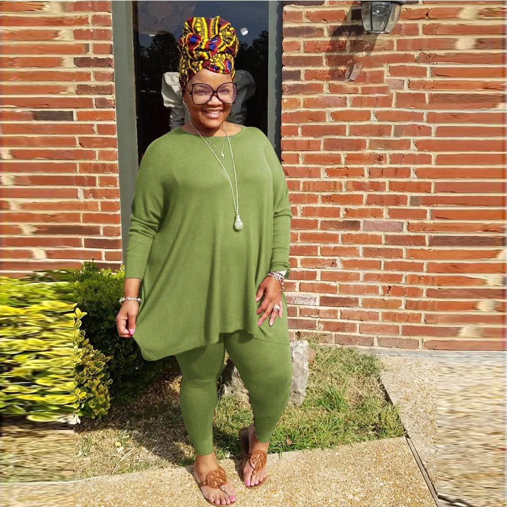 Plus Size 2 Piece Outfits for Women Tracksuit Long Sleeve Tunic Tops Bodycon Long Pants Loungwear Set - Image 2