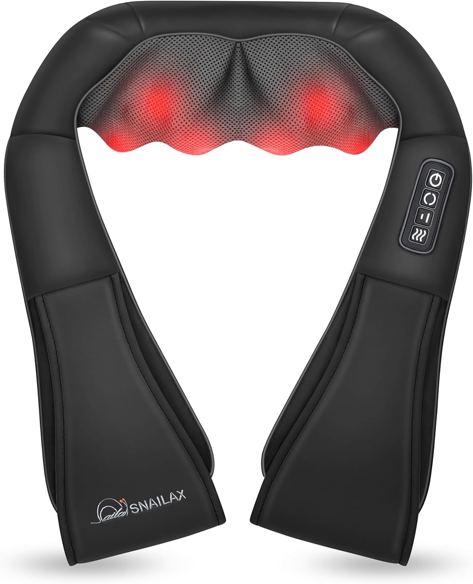 Shiatsu Neck & Shoulder Massager with Heat, Deep Tissue Back Massager | 8 Rotating Kneading Nodes, Shoulder Cape, Soothing Heat And Adjustable Intensities Thicker Premium PU Leather Gift for Her He