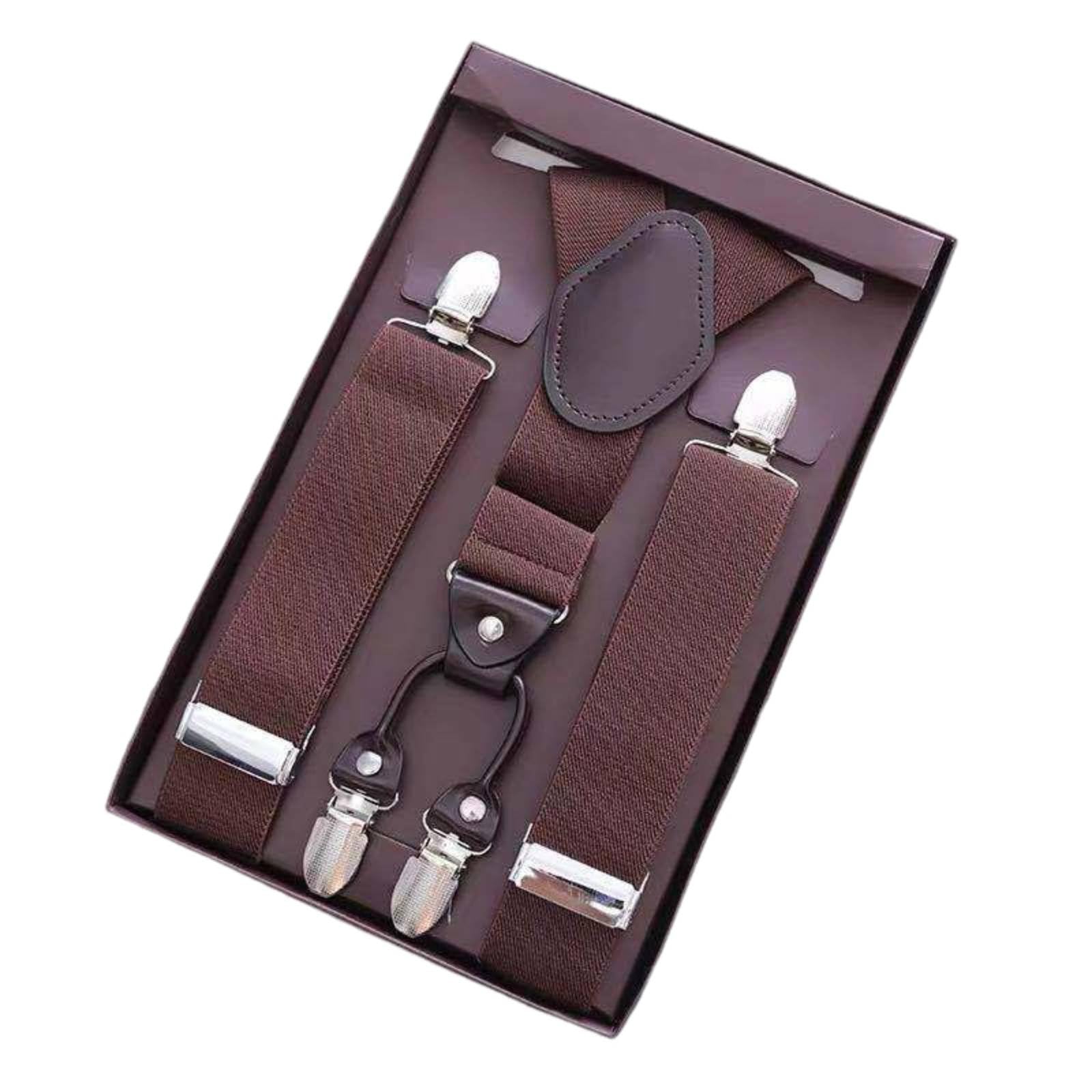 Gift Boxed 4-Clip Suspenders Heavy Duty Clips Elastic Pant Suspenders Classic Design Trouser Braces for Men, Formal Events, Weddings, Brown | Suspenders Braces | Mens Accessories-image-43