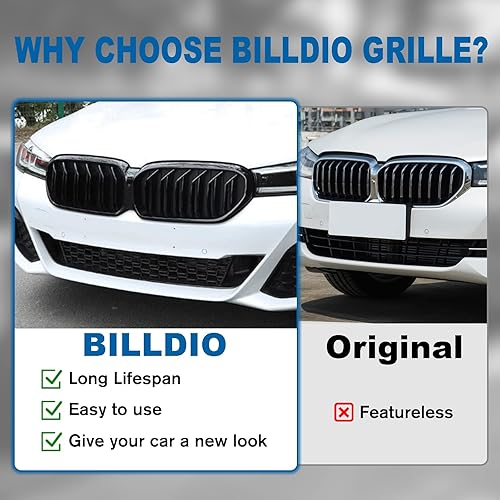 Miniatura 65 de Rejilla frontal F10 para riñón con doble listón, color negro brillante, compatible con BMW Serie 5 2010-2017, F10, F11, F18, Sedan 520i, 528i, 535d