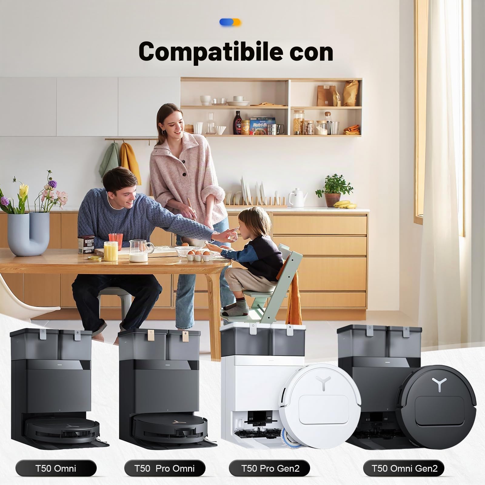 20 pezzi accessori compatibili con Ecovacs Deebot T50 Omni / T50 Pro Omni, 1 spazzola principale, 6 sacchetti, 4 panni, 4 filtri, 4 spazzole laterali, 1 spazzola di pulizia