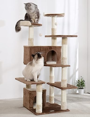 HYABi Torre de gato de árbol de gato de 56 pulgadas poste de agarre de sisal para gato centro de actividades de gatitos gris claro