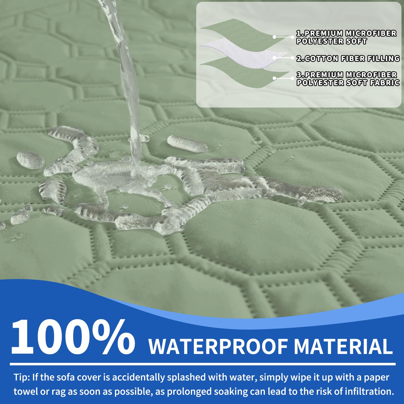 Ystyle Copridivano Impermeabile con Penisola 2 Posti (L 210 CM), Copridivano Angolare Destra/Sinistra Universale Reversibile, Copridivano Chaise longue Antigraffio Antimacchia, Verde Menta