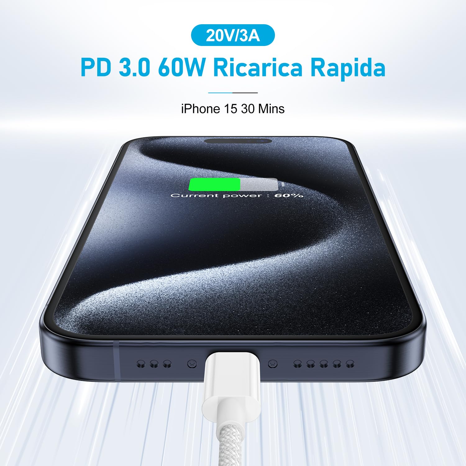 Cavo per iPhone 15, 2Pack 2M Cavo Usb C intrecciato per iPhone 15 Cavo USB da C a C PD 60W Ricarica rapida per Apple iPhone 16/16 Pro/16 Pro Max iPhone 15/15 Plus/15 Pro/15 Pro Max, iPad, MacBook