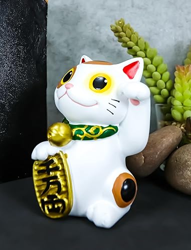Miniatura 6 de Ebros - Dije japonés de buena suerte y fortuna Maneki Neko con gato blanco con collar verde y moneda Koban levantando brazo izquierdo, figura