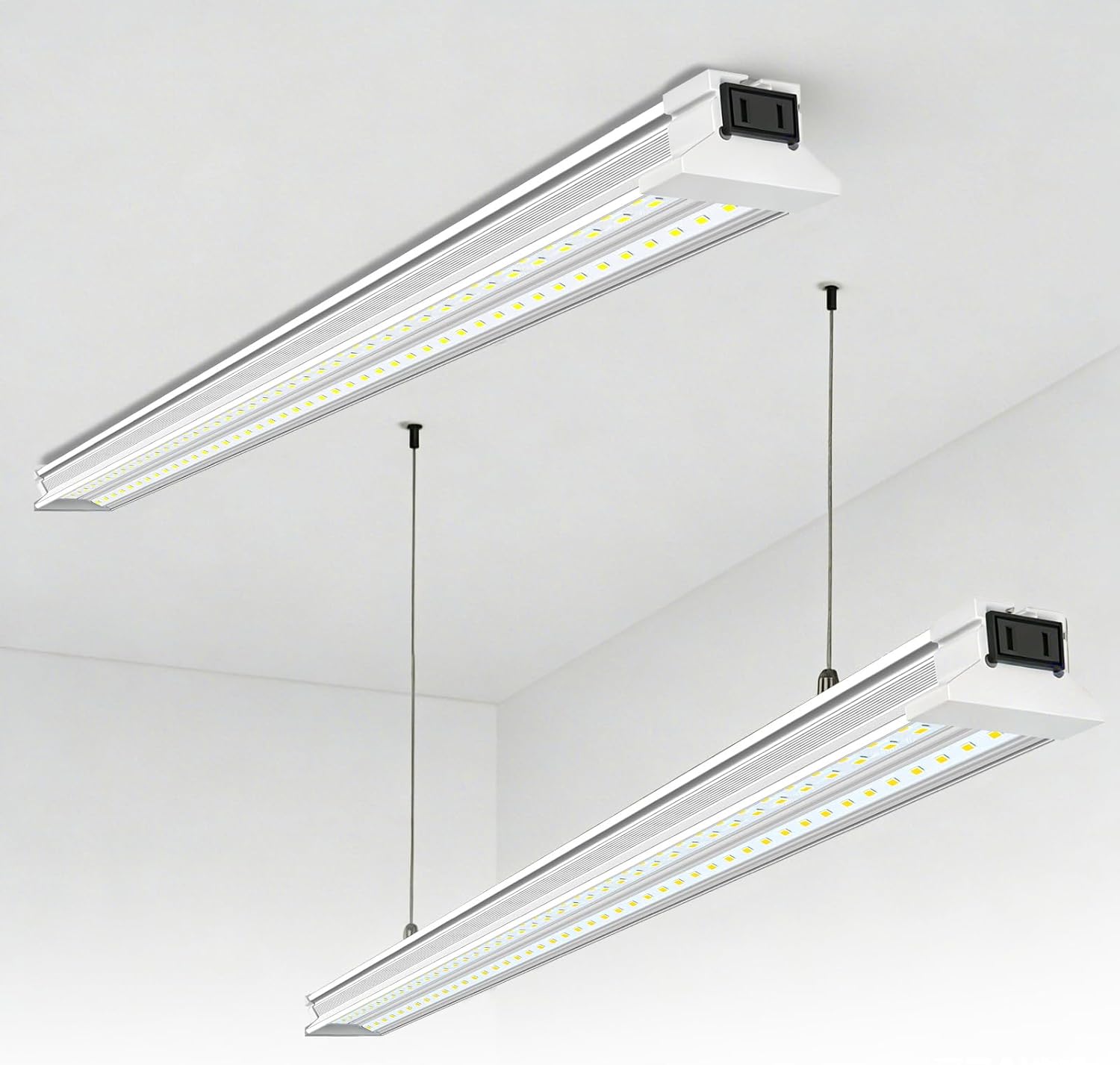 Zaltris 4FT LED Shop Lights, Plug-in 4’ LED Shop Light Fixtures Linkable, 5000K Commercial Bay Lighting for Workshop, Warehouse, Garage, AC100-277V, Hanging Surface Mount, ETL Listed, 2Pcak