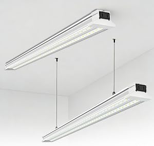 Zaltris 4FT LED Shop Lights, Plug-in 4’ LED Shop Light Fixtures Linkable, 5000K Commercial Bay Lighting for Workshop, Warehouse, Garage, AC100-277V, Hanging Surface Mount, ETL Listed, 2Pcak