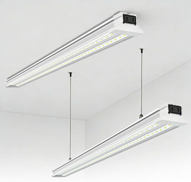 Zaltris 4FT LED Shop Lights, Plug-in 4’ LED Shop Light Fixtures Linkable, 5000K Commercial Bay Lighting for Workshop, Warehouse, Garage, AC100-277V, Hanging Surface Mount, ETL Listed, 2Pcak