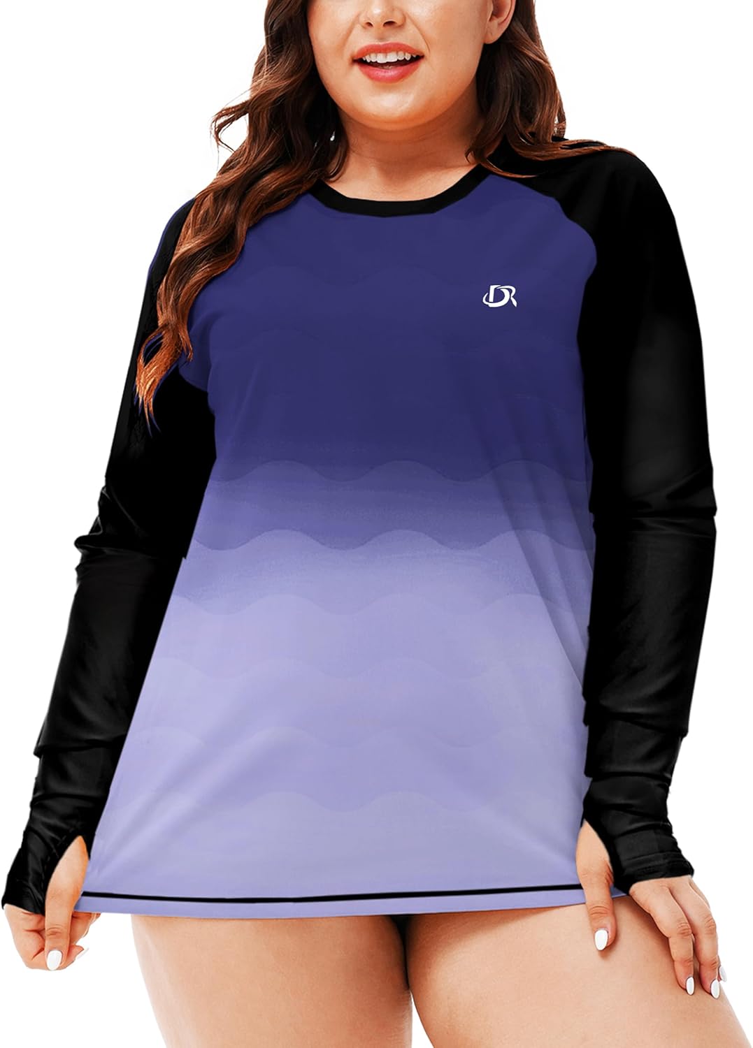 Deerose Womens Plus Size Rash Guard Long Sleeve Swim Shirts with Thumb Hole