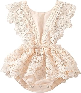 2Pcs Newborn Baby Girl Lace Ruffles Sleeve Bodysuits Backless Jumpsuit Clothes Romper Set (Lace, 18-24 Months)