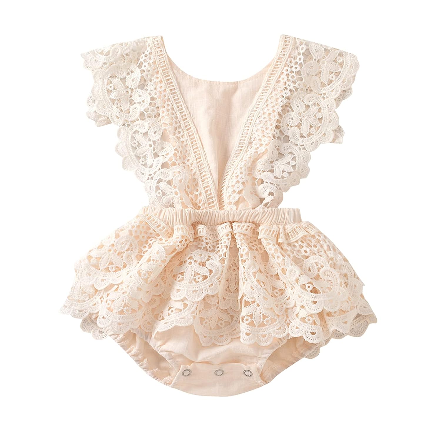 2Pcs Newborn Baby Girl Lace Ruffles Sleeve Bodysuits Backless Jumpsuit Clothes Romper Set (Lace, 18-24 Months)