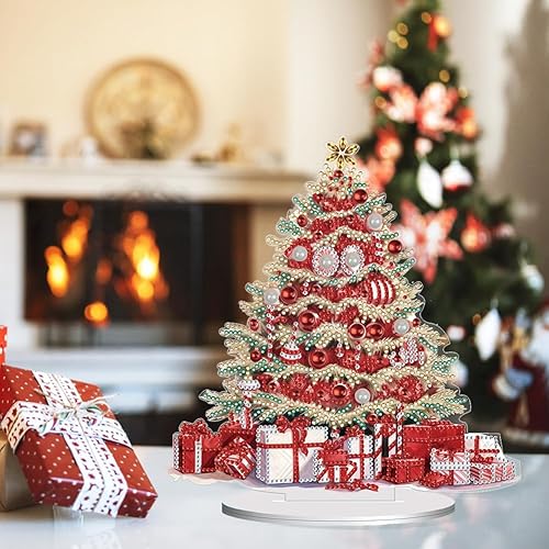 Miniatura 6 de Orgone Kit de adornos de escritorio de árbol de Navidad para adultos, pintura acrílica por números, decoración de Navidad de escritorio, kit de