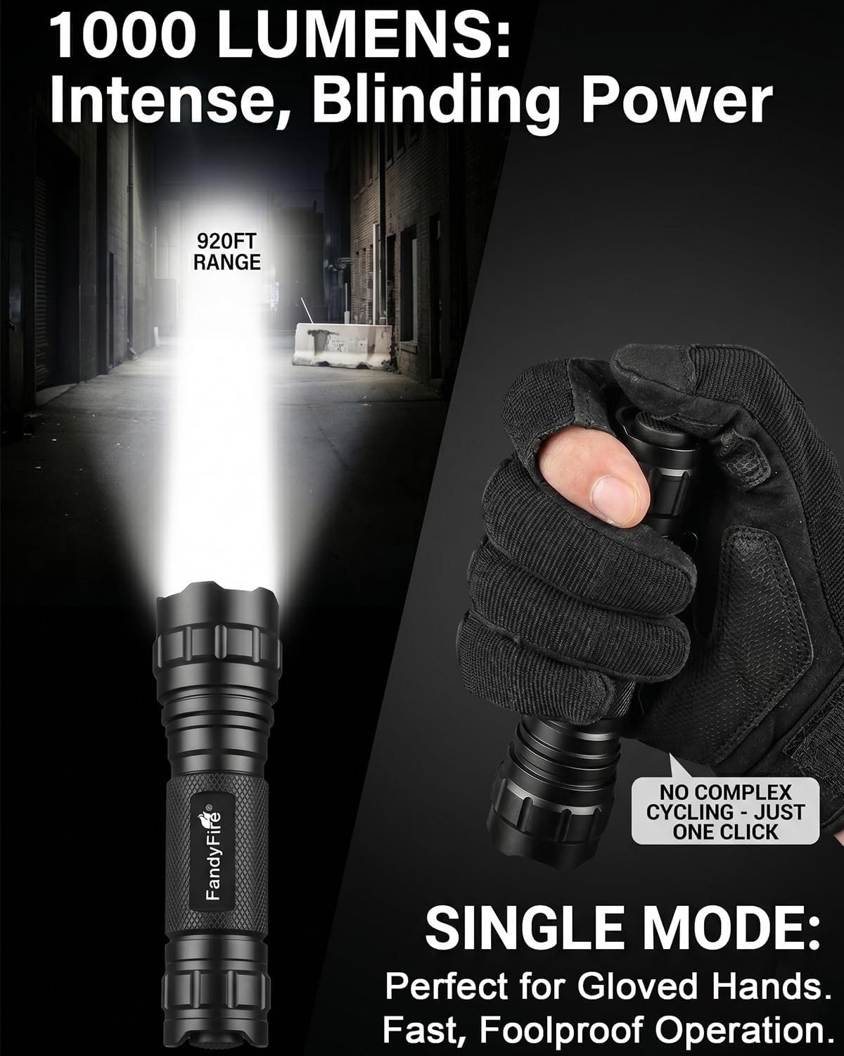 Single Mode Tactical Flashlight with 360° Rotatable Duty Belt Holster, 1000 Lumens Super Bright EDC Police Flashlight, Duty-Ready Waterproof for Law Enforcement, Security, Emergency