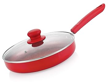 Nirlon Induction Base Non Stick Aluminium Red Velvet Fry Pan with Glass Lid [1.9 Liter ]