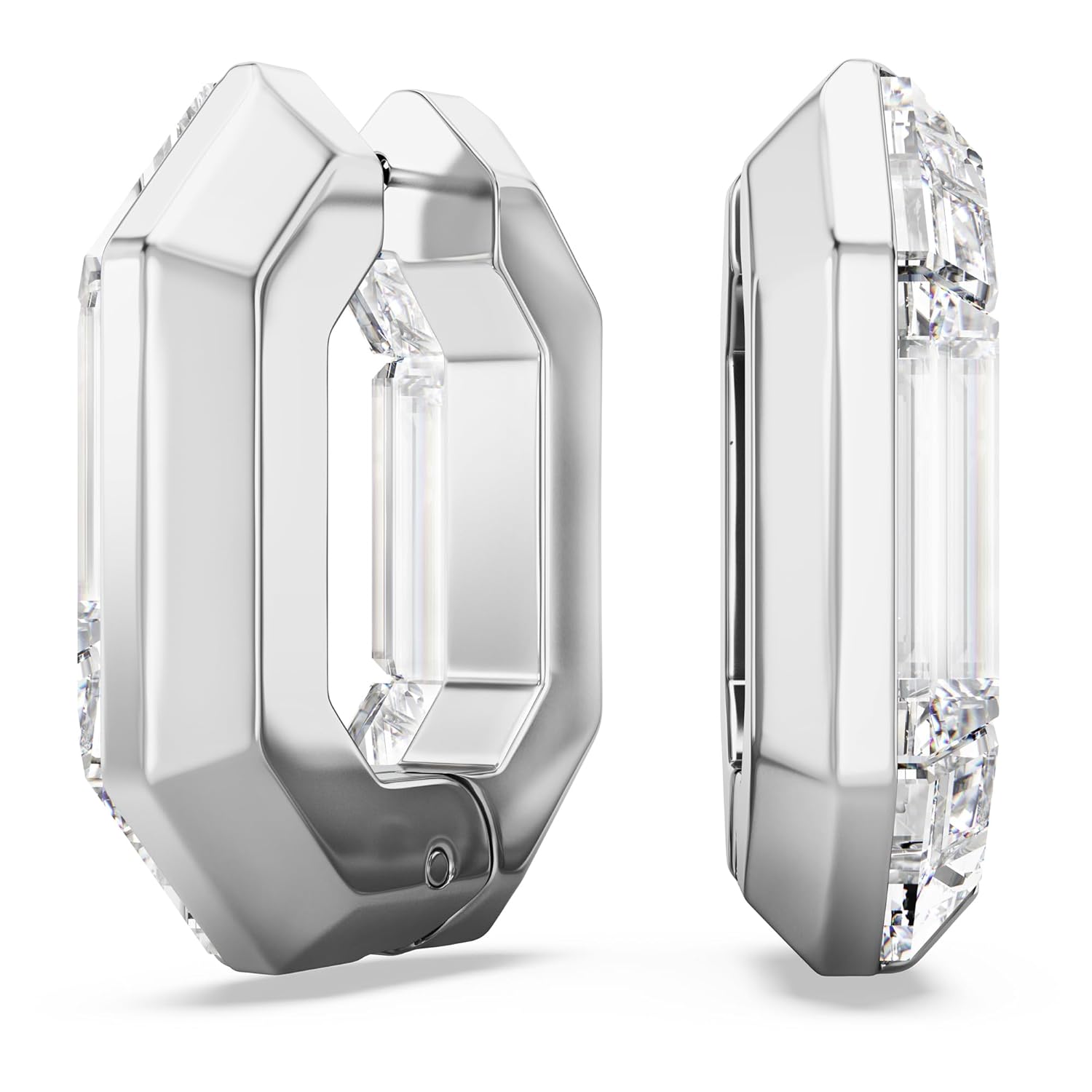 Swarovski Lucent Hoop Earrings Octagon Shape Small Clear