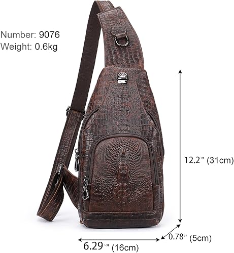 Miniatura 3 de NIUCUNZH Bolso bandolera de piel de cocodrilo con correa de cuero, 3 bolsas cruzadas con cremallera para viajes, senderismo, transporte diario