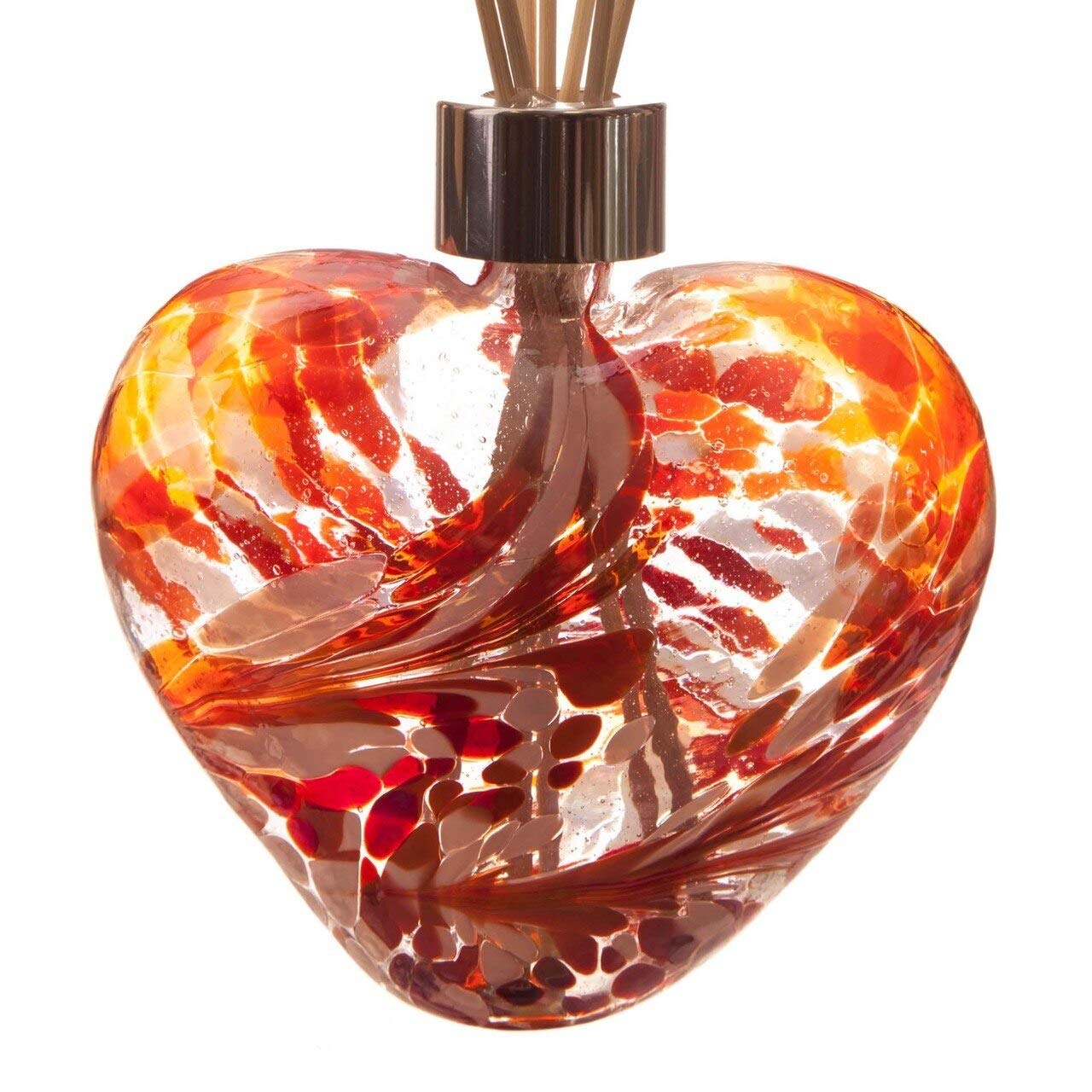 Amelia Art Glass Heart Shaped Reed Diffuser Red & White
