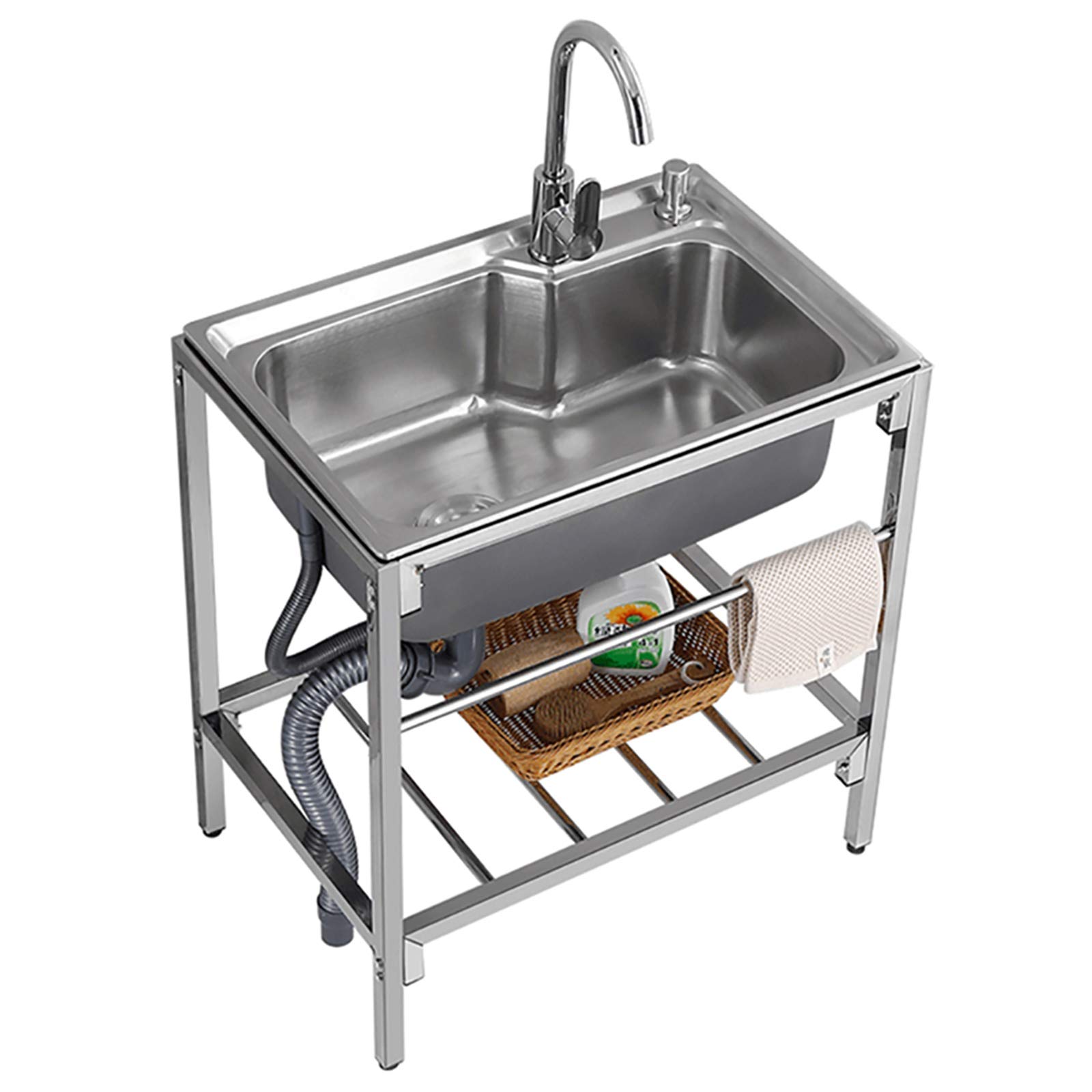 Fregadero de acero inoxidable con soporte para solucionar la falta de espacio en cocina