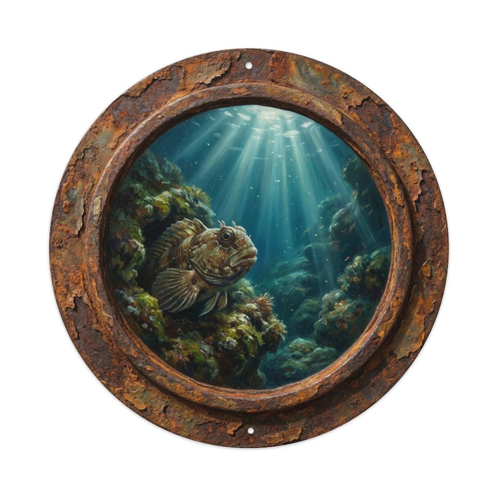 Fyrn Style Metal Tin Sign Vintage Porthole Blenny Hideout Ship Window Undersea Deep Sea