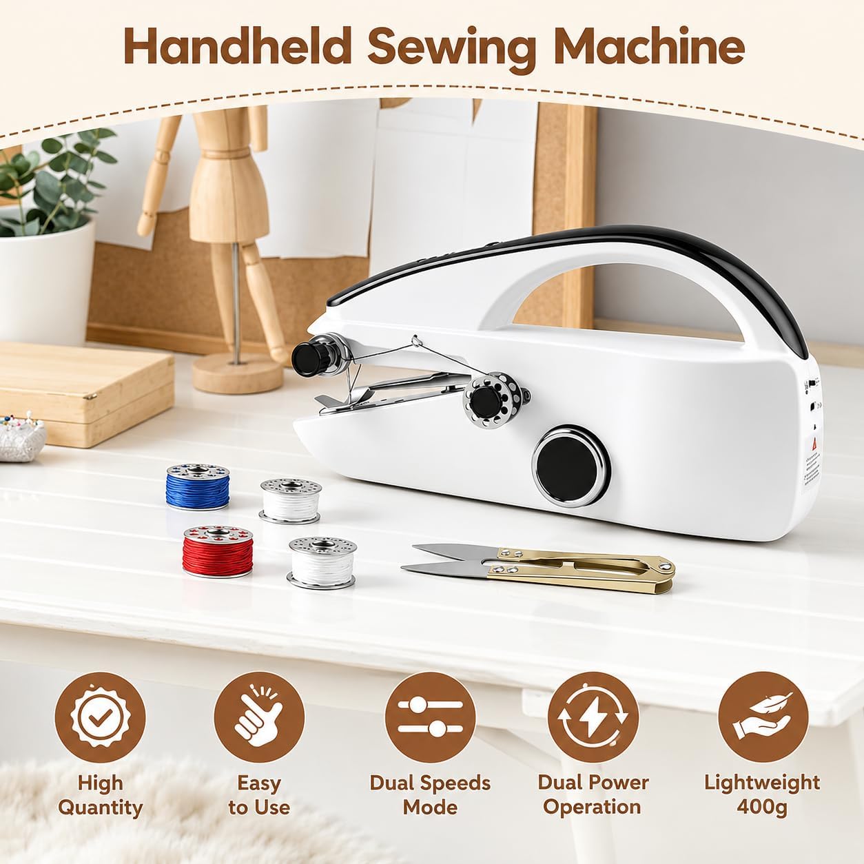 Handheld Sewing Machine, Mini Hand Sewing Machine for Beginners, Easy to Operate, Dual Power Supply, Quick Stitching, Suitable for Clothes, Fabrics, Home Repairs, Ideal for DIY, Mom's Gift