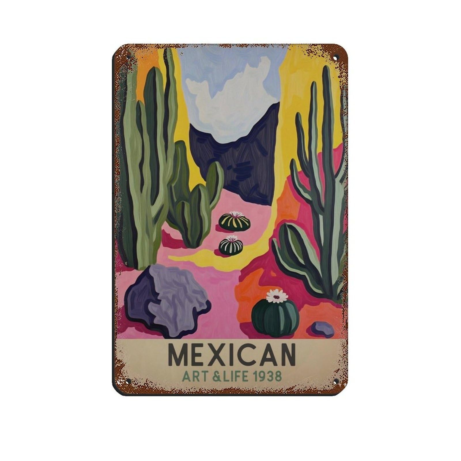 Mexican Art And Life Culture Exhibition Poster Retro Poster Metal Tin Sign Chic Art Retro Iron Painting Bar People Cave Cafe Family Garage Poster Wall Decoration 8x12inch(20x30cm)