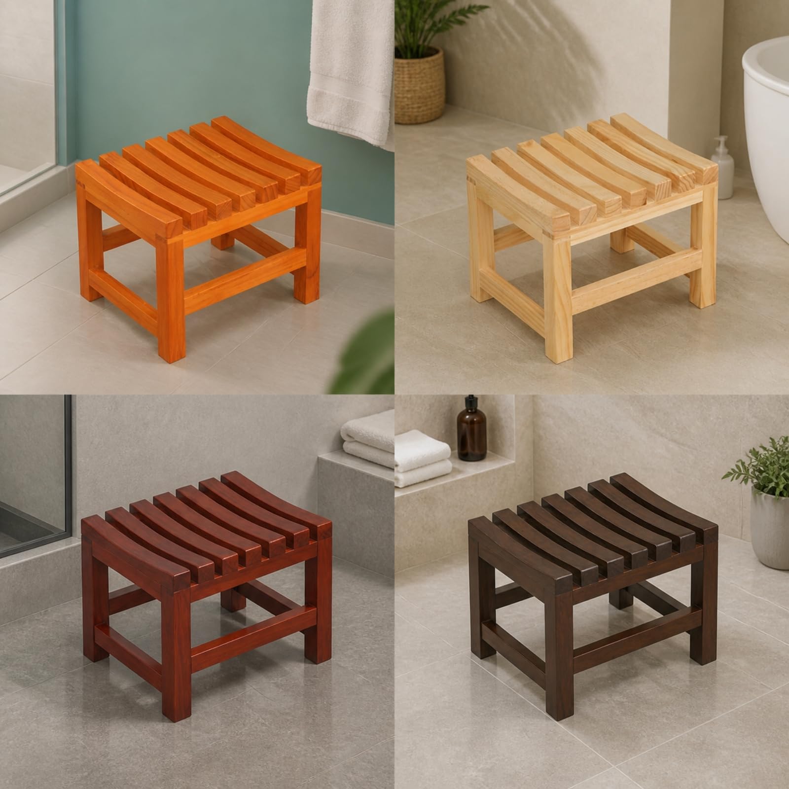 Sgabello con Seduta a Doghe Impermeabile Sgabello con Struttura Aperta e Rinforzi Antiscivolo Sedile da Doccia per Bagno, Toeletta Quotidiana, Begonia