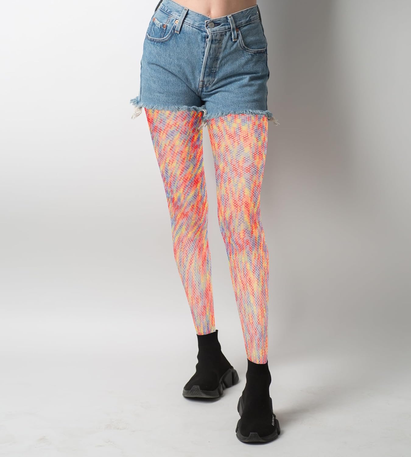 Benefeet Sox Womens Girls Fishnets Rainbow Fishnet Tights Sexy High Waist Fishnet Stockings Sheer Mesh Hollow Out Pantyhose - Image 4