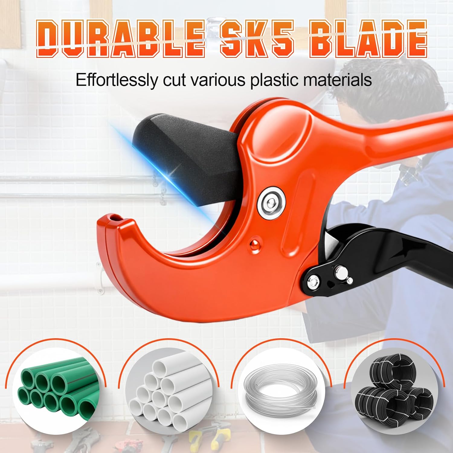 Lothee 3 Pcs PVC Pipe Cutter with Sk5 Blade, up to 1-1/4”, 1-5/8”, 2-1/2” O. D., Ratcheting PVC Cutter Tool for Cutting, Easy-to-use Plastic Hoses and Plumbing Tube Cutting Tool