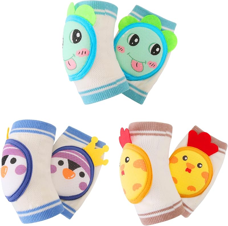 Rodilleras para bebés para gatear, antideslizantes y proteger las rodillas de los niños pequeños. Calentadores de rodilla y malla 3D transpirable para niños y niñas, imprescindibles para bebés de 3, 6 y 12 meses (3 pares)