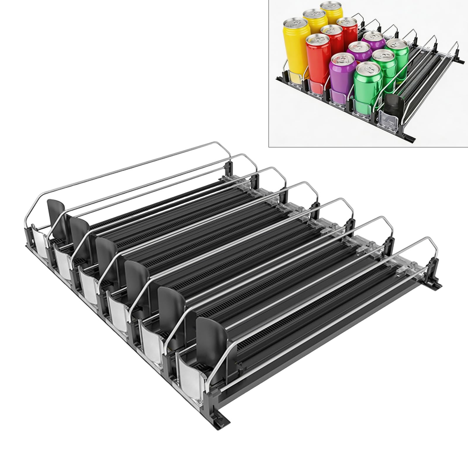 Organizador de estantes para latas de refrigerador con riel de Empuje de 12.2 Pulgadas con Resorte para Acceso y exhibición ordenados de Bebidas