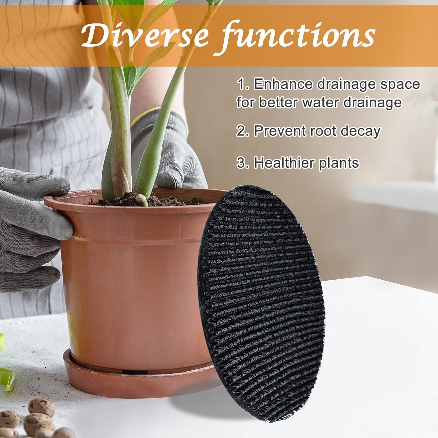 3Pcs 16inch Round Pot Mesh Drainage Discs Double Layer Plant Pot Hole Insert Pads Cutable Bonsai Pot Bottom Grid Mat Mesh Reusable for Indoor Outdoor Potted Plant Prevent Soil Loss Keep Roots Healthy