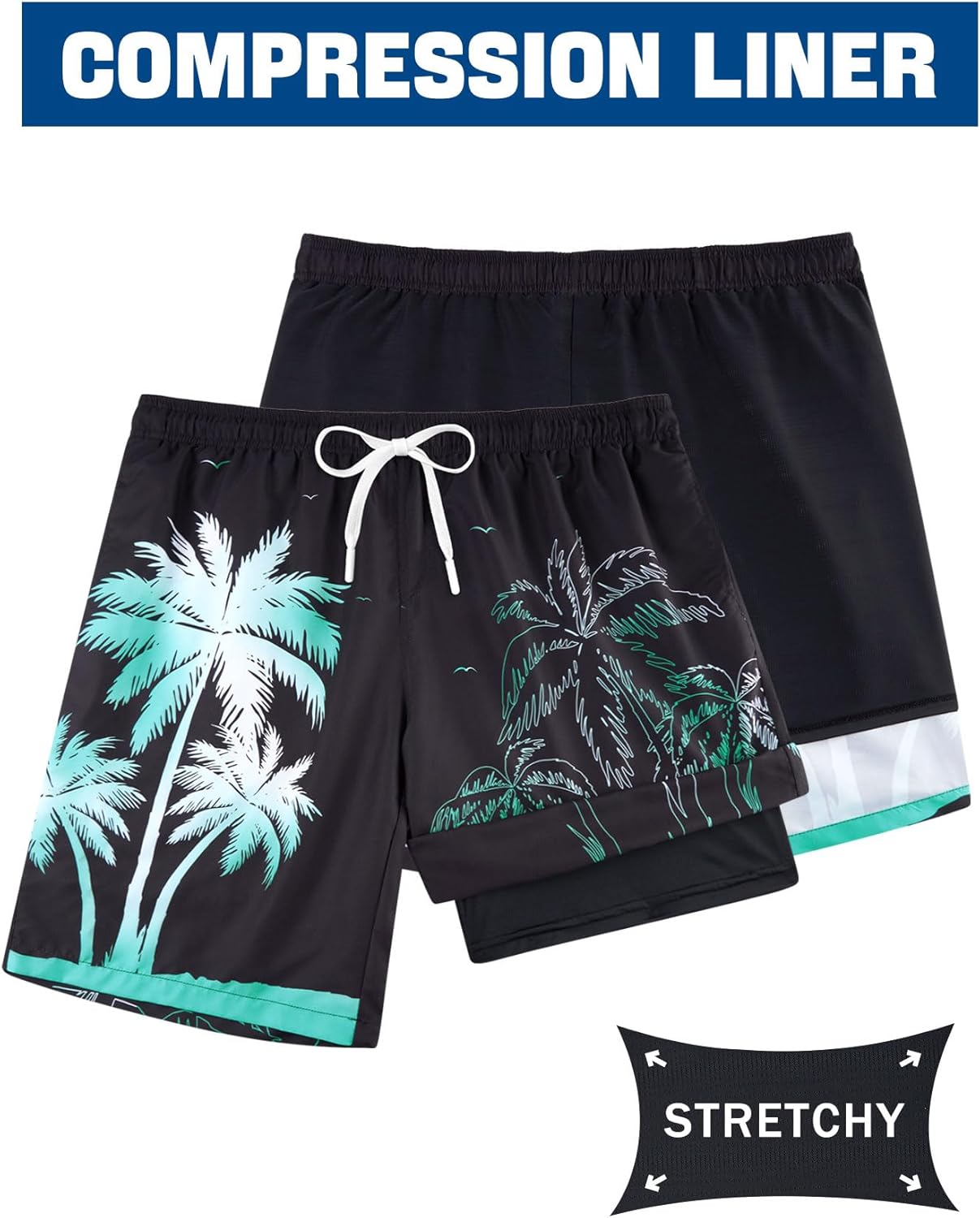 TUONROAD Mens Swim Trunks with Compression Liner 2 in 1 Board Shorts 9 Inch Quick Dry Swimming Trunks with Pockets - Image 5