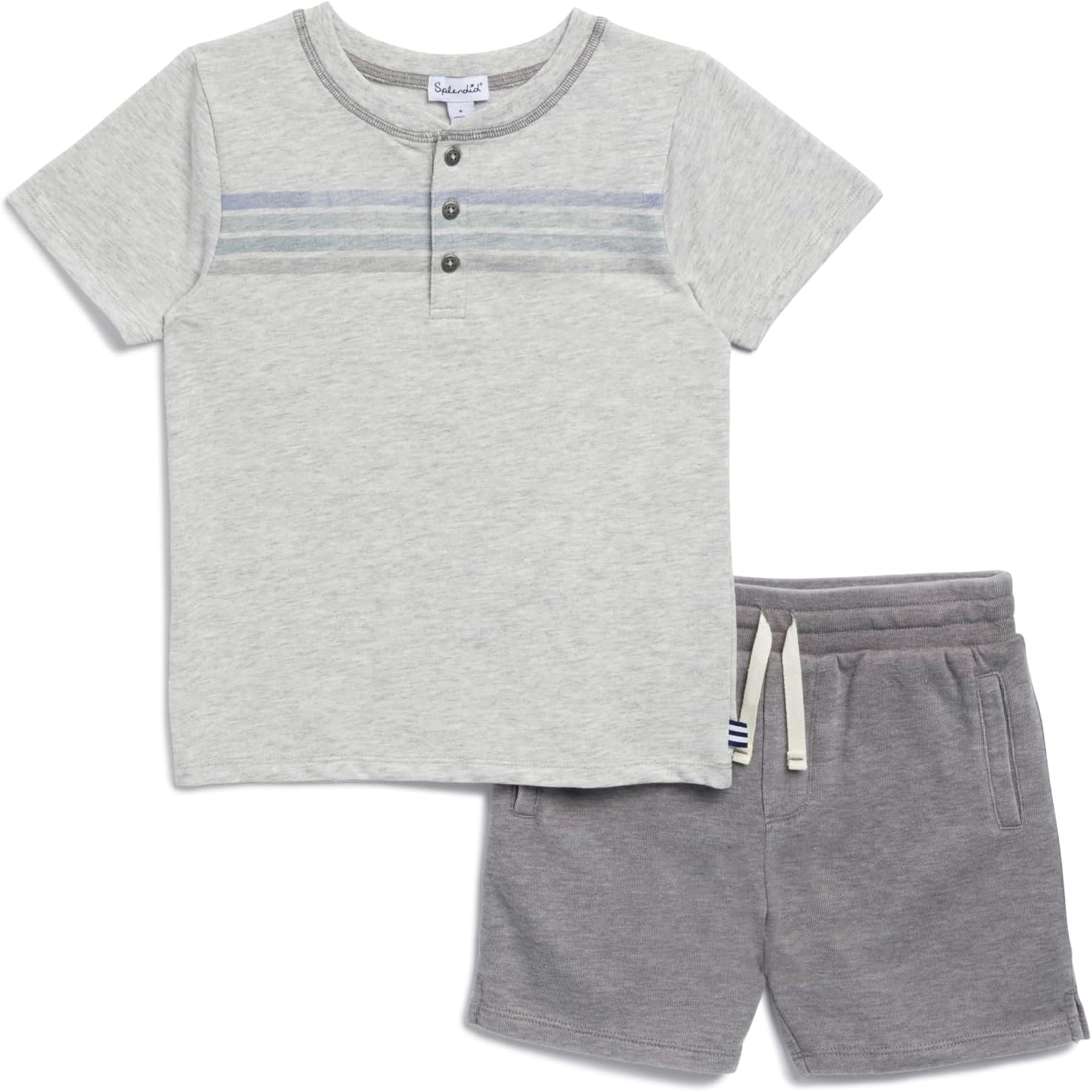 Splendid Boys' Getaway Stripe Short Sleeve Tee Shirt and Shorts 2-piece Set