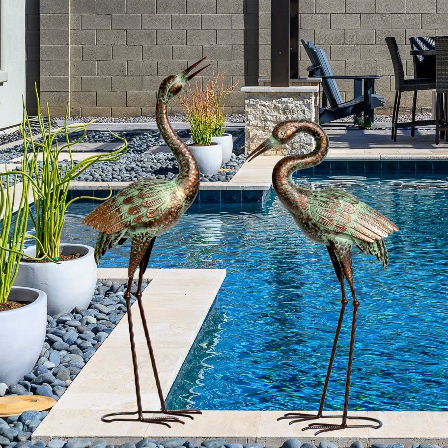 Garden Crane Statues, Blue Heron Sculptures for Outdoor, Cranes Decor ...