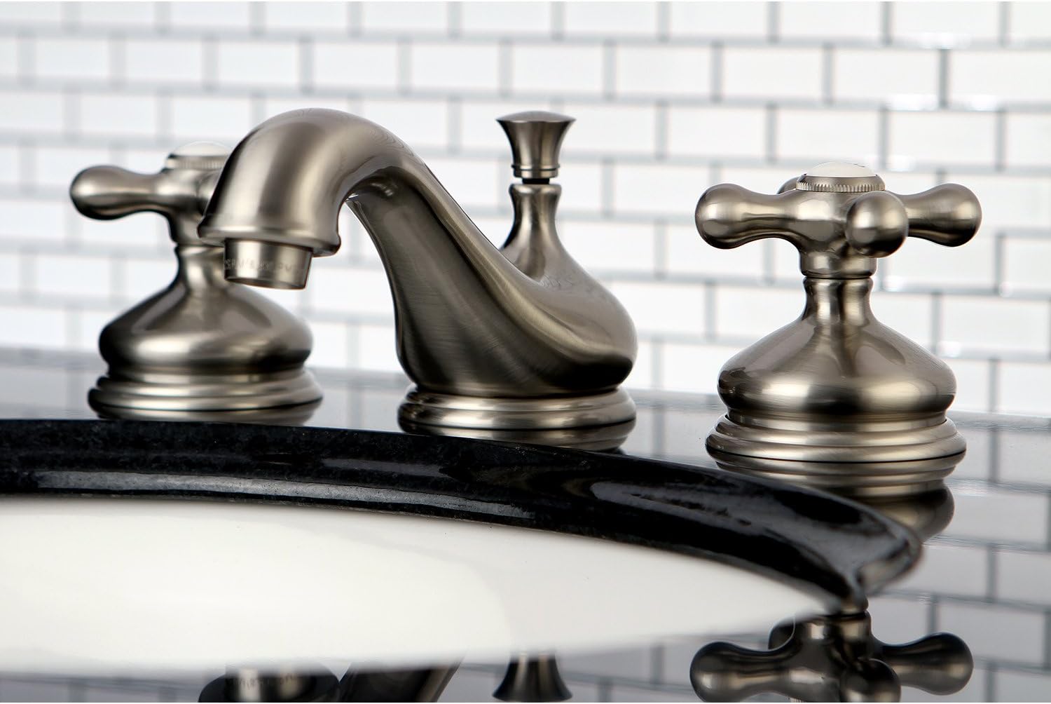 70% Off Everything Kingston Brass KS1168AX Heritage Widespread Lavatory Faucet with Metal Cross Handle, Brushed Nickel