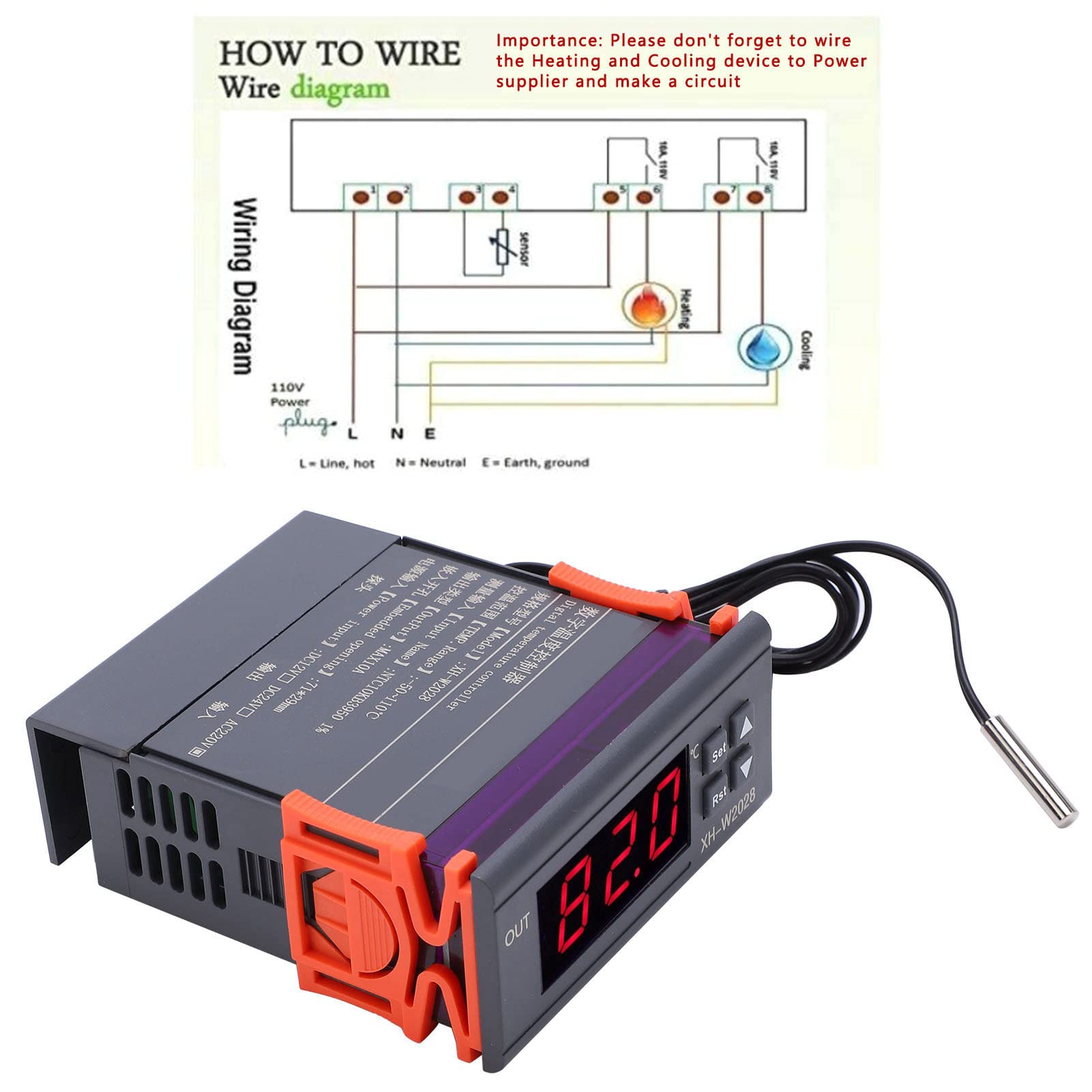 Termoregolatore digitale Termostato accurato per frigorifero e congelatore ABS fai-da-te nero (AC220V)