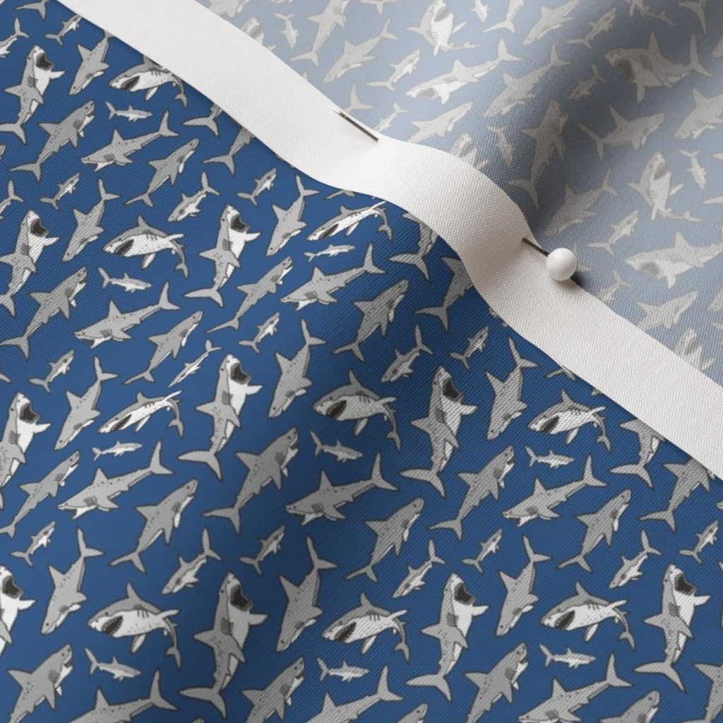Spoonflower Fabric - Sharks Shark Grey Navy Blue Tiny Small Nautical Ocean Sea Life Fish Printed on Cotton Poplin Fabric by The Yard - Sewing Shirting Quilting Dresses Apparel Crafts