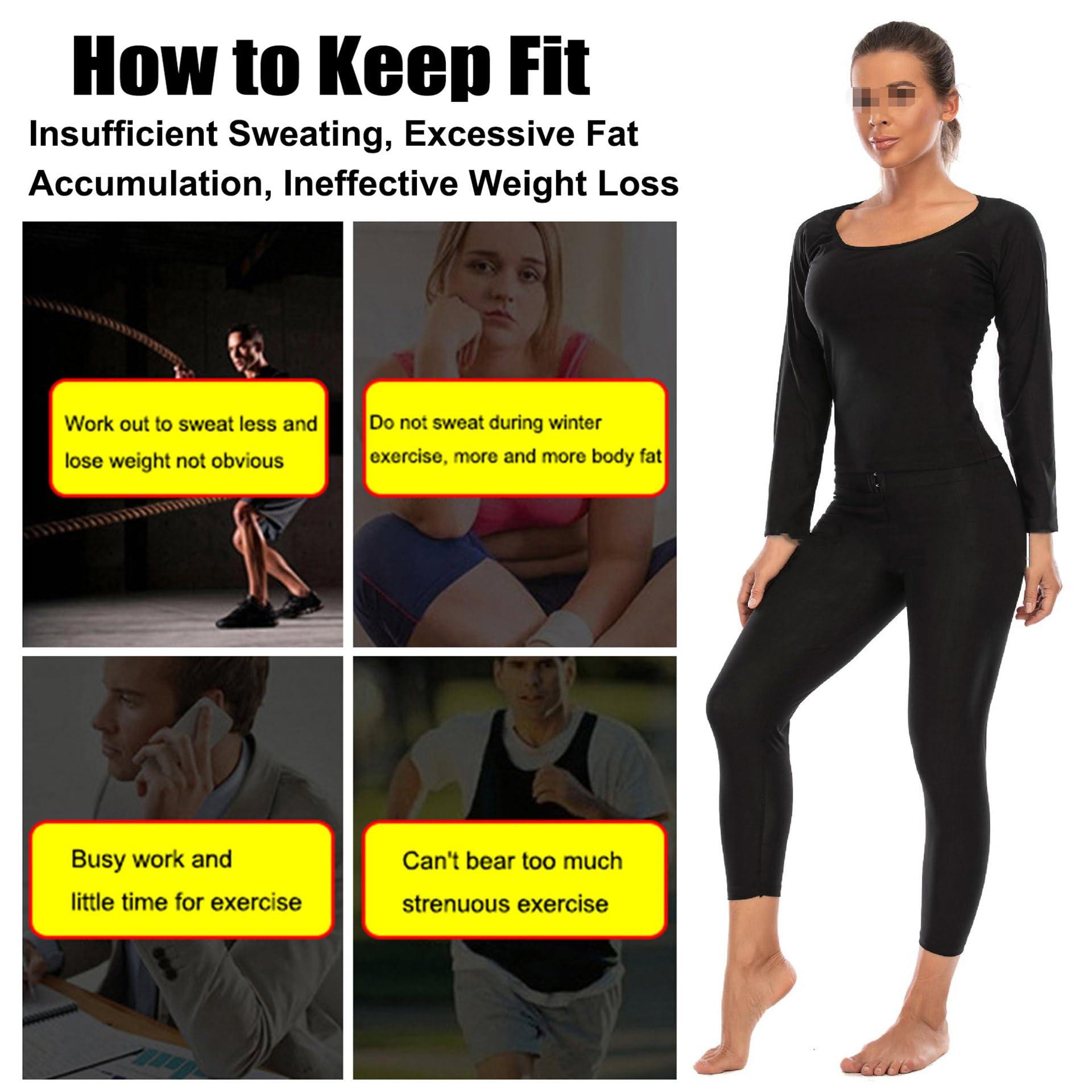 Traje Sauna Mujer Adelgazante, Traje De Sudor, Trajes De Sudoración Deportiva Fitness Boxeo Yoga Running Gimnasio, Conjunto De Pantalón Superior