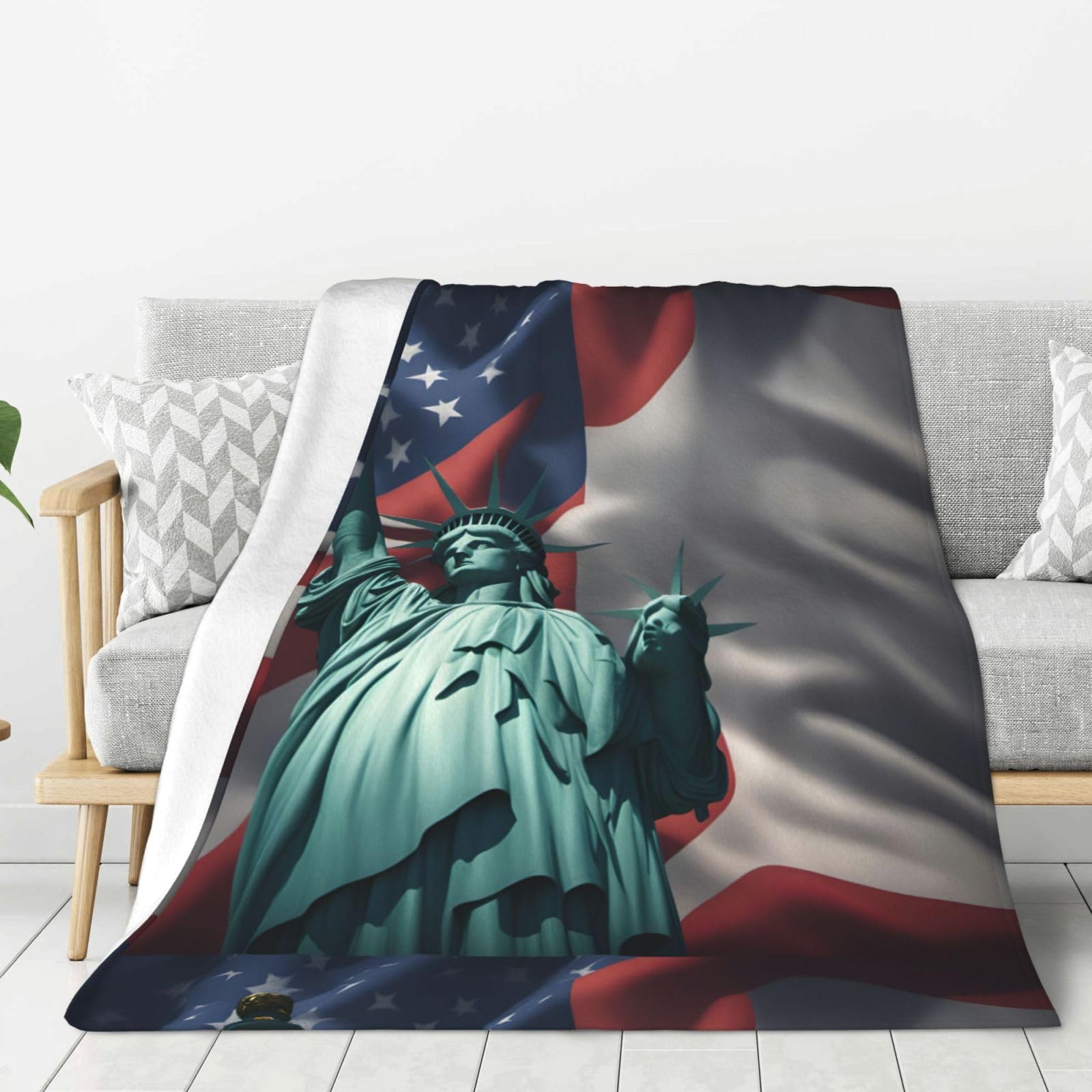 Couverture douce et épaisse lit canapé motif Statue de la Liberté camping