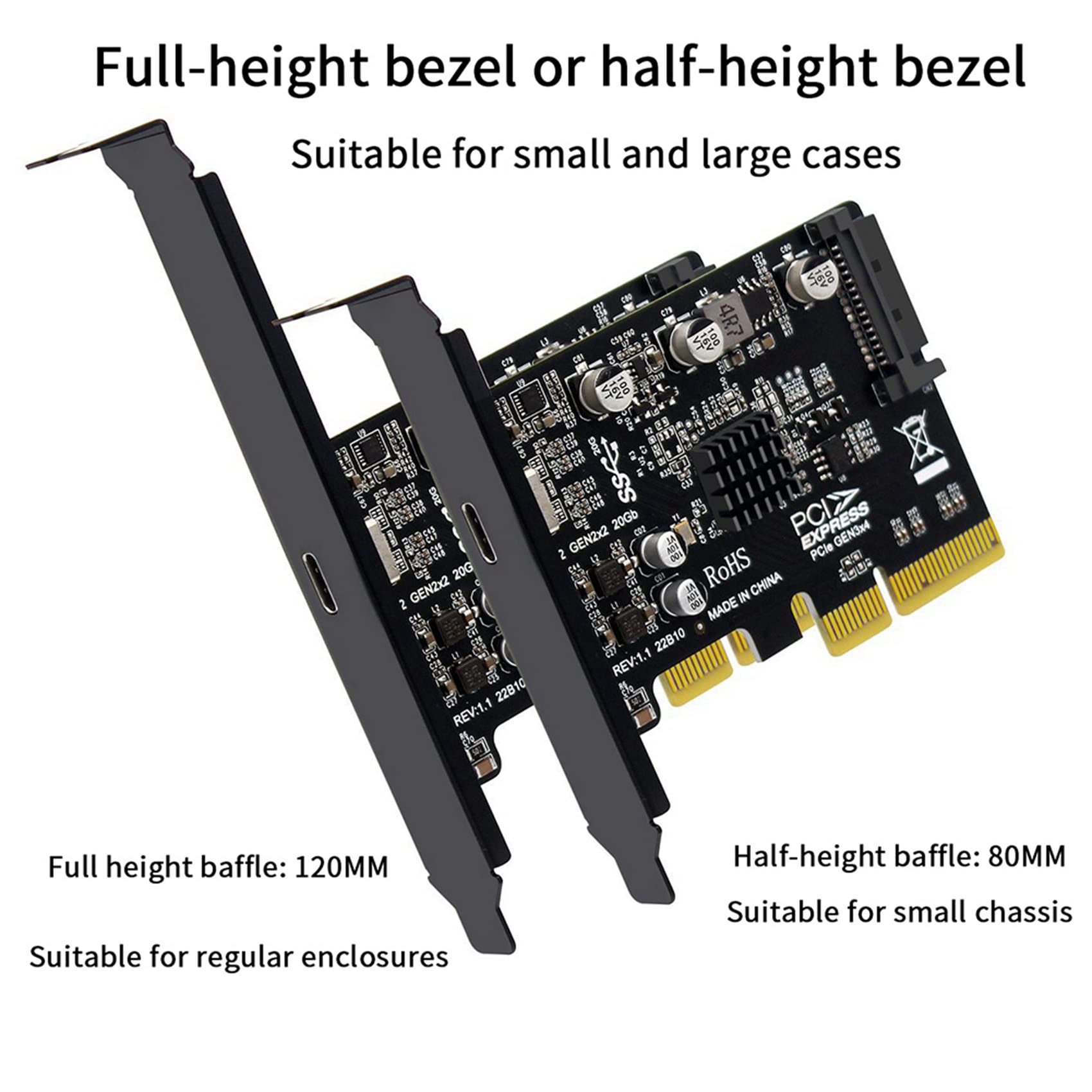 2 x USB PCIE karta C PCI-Express 4X na USB 3.2 Gen 2 x 2 (20 Gbit/S) ASM3242 chipset do 8/10/Linux