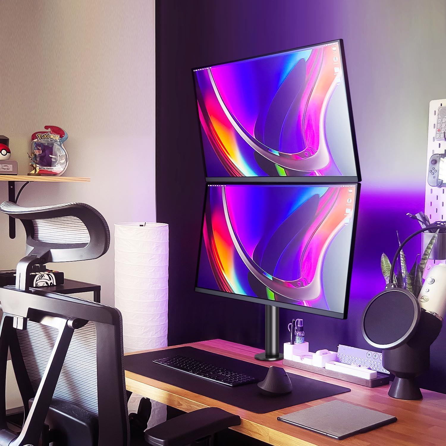 ELIVED Supporto verticale per 2 monitor, asta da 80 cm per monitor da 13-32 pollici fino a 8 kg Supporto doppio per monitor EV4012