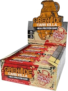 Grenade Carb Killa Protein Chocolate Bar | 20g High Protein Snack | Low Net Carb Low Sugar | Energy Bars | White Chocolate Salted Peanut, 12 Count (Pack of 1)