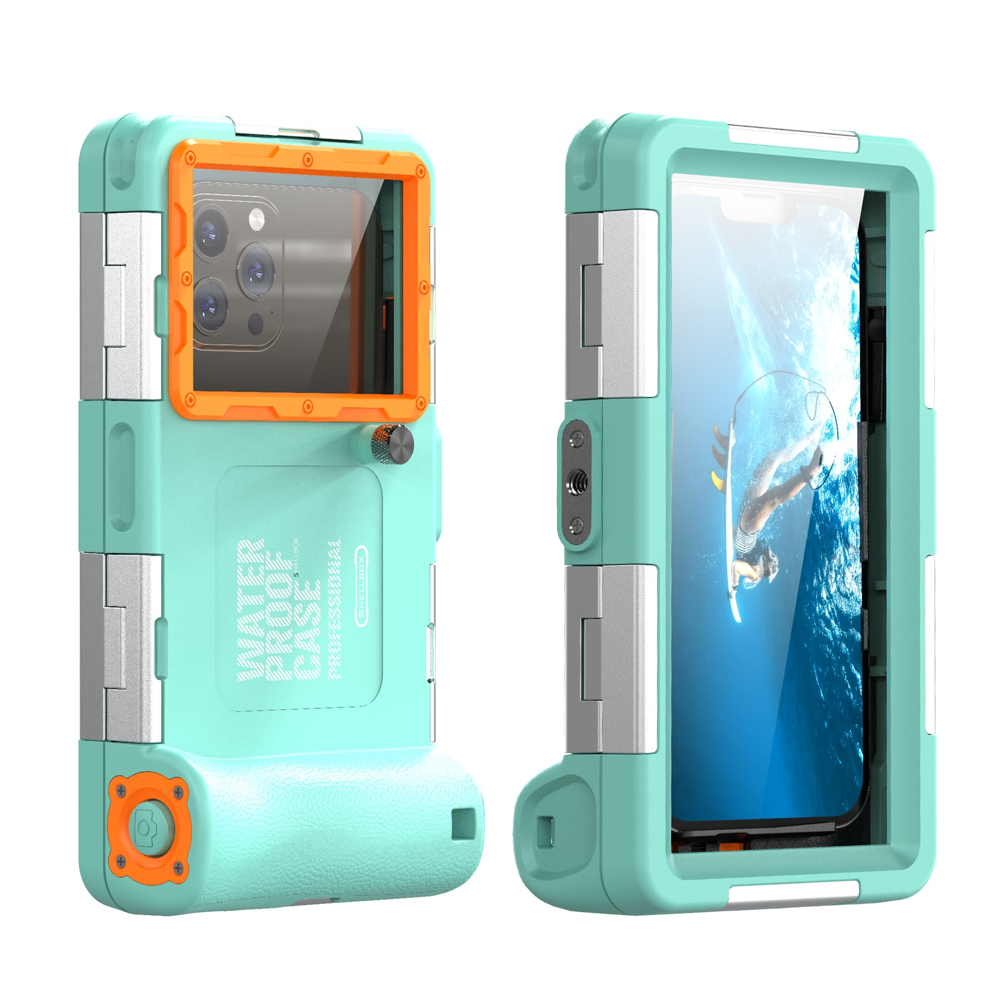 Diving Underwater Phone Case for iPhone 16/15/14/13/12/11 Pro Max Mini Xr/X/Xs,Samsung Galaxy S24/S23/S22/ S21/s20/s10 Ultra Plus Professional Cell Phone Waterproof Case (Blue-Orange)