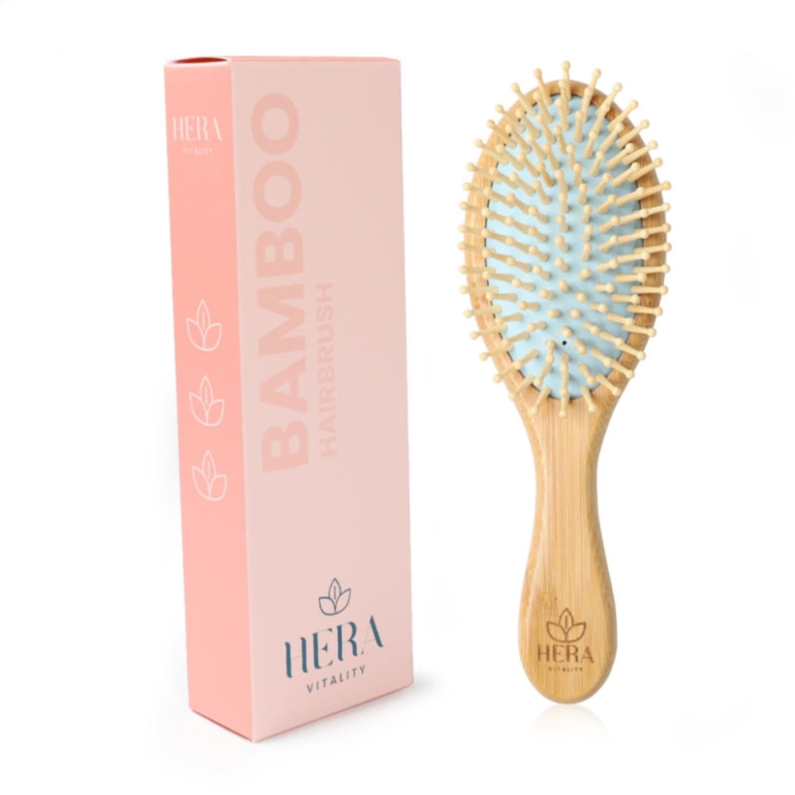 Bamboo Hair Brush For All Hair Types, Promote Growth, Reduce Breakage, Anti-Frizz, Wooden Paddle Hairbrush, Thick Thin Hair, Detangling, Scalp Massage, HERA Vitality.