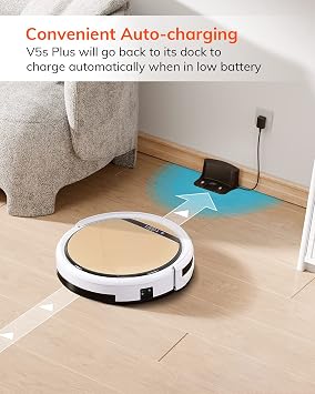 ILIFE V5s Plus Robot Vacuum and Mop Combo | Remote, App & Voice Control, Automatic Self-Charging, Slim & Quiet, Ideal for Hard Floors Carpets and Pet Hair